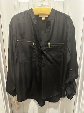 Michael Kors Women’s black shirt with gold zipper detailing